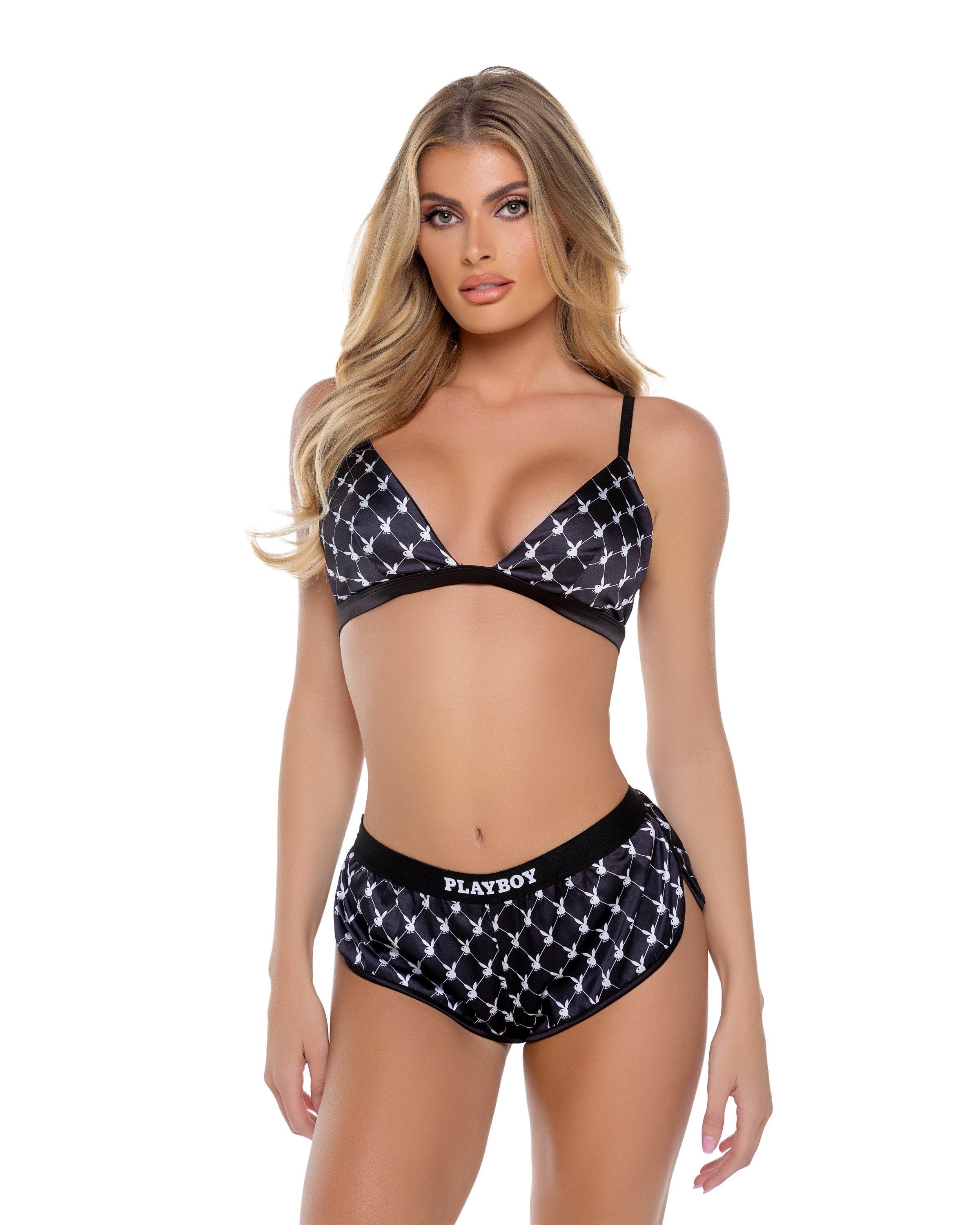 Black Deluxe Playboy Bunny Smoke Lounge 2pc Set Lingerie Size X-LARGE