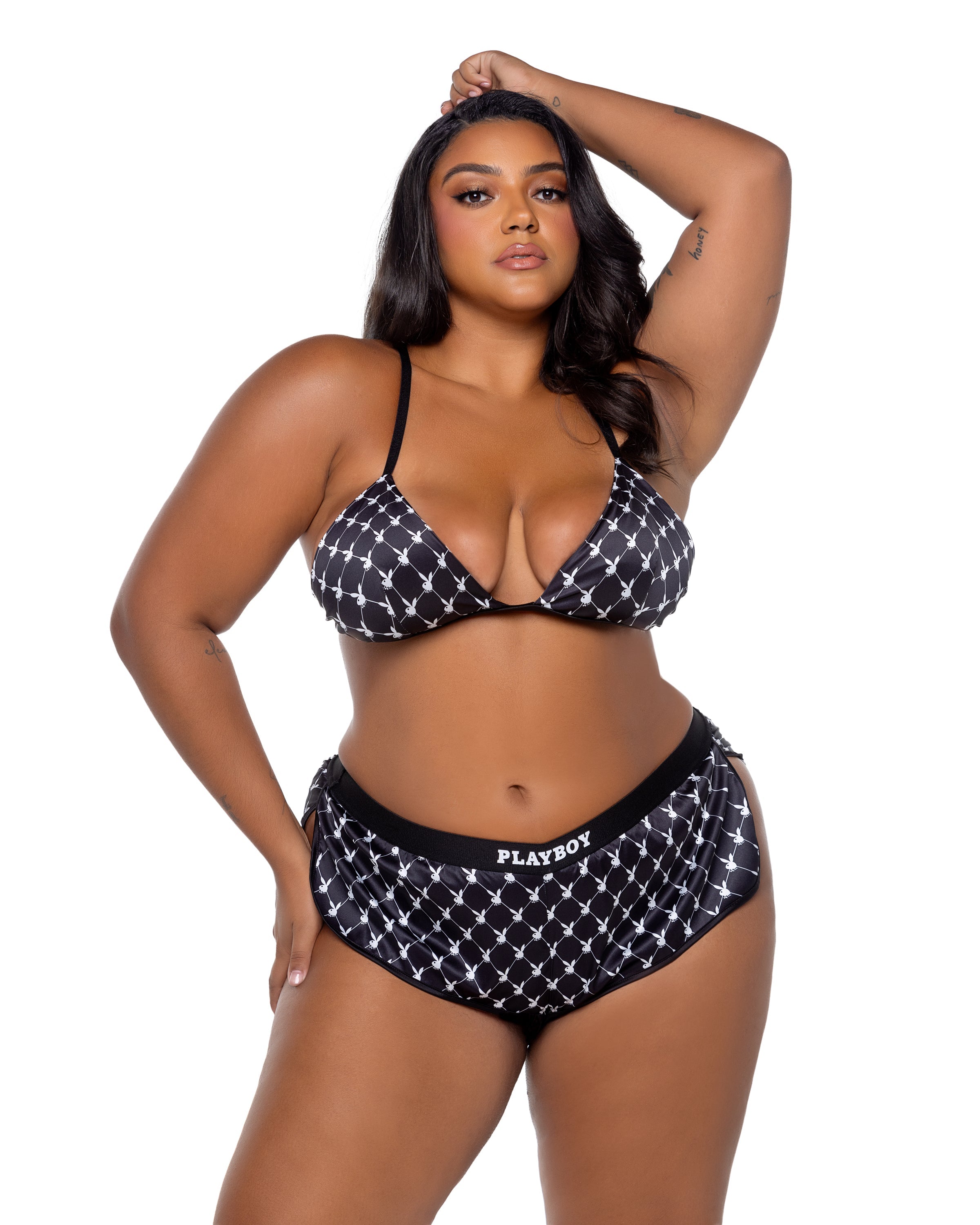 Black Deluxe Playboy Bunny Smoke Lounge 2pc Set Lingerie Size 2X
