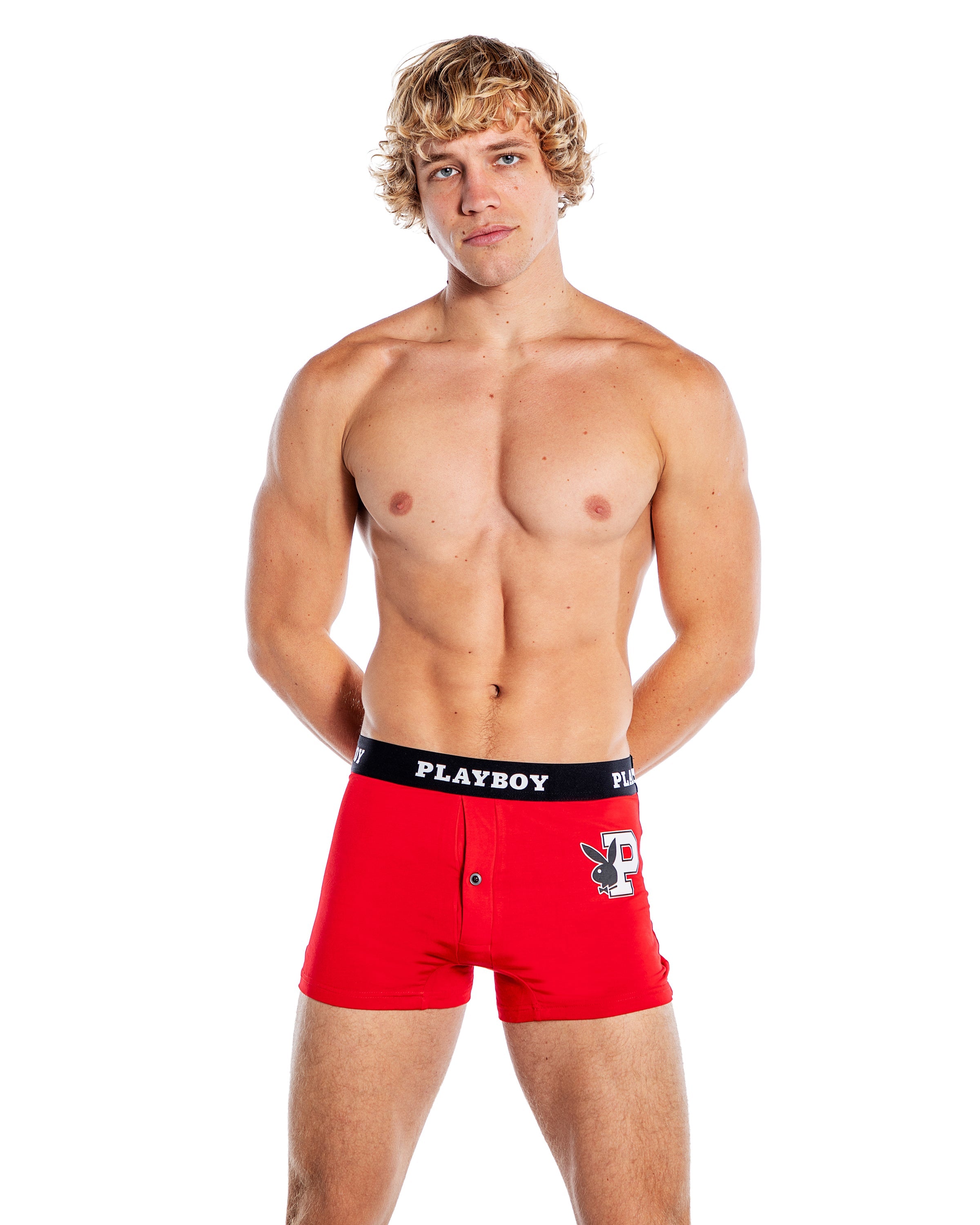 Red Elegant Playboy Mens Varsity Modal Boxer Briefs Lingerie Size 2X