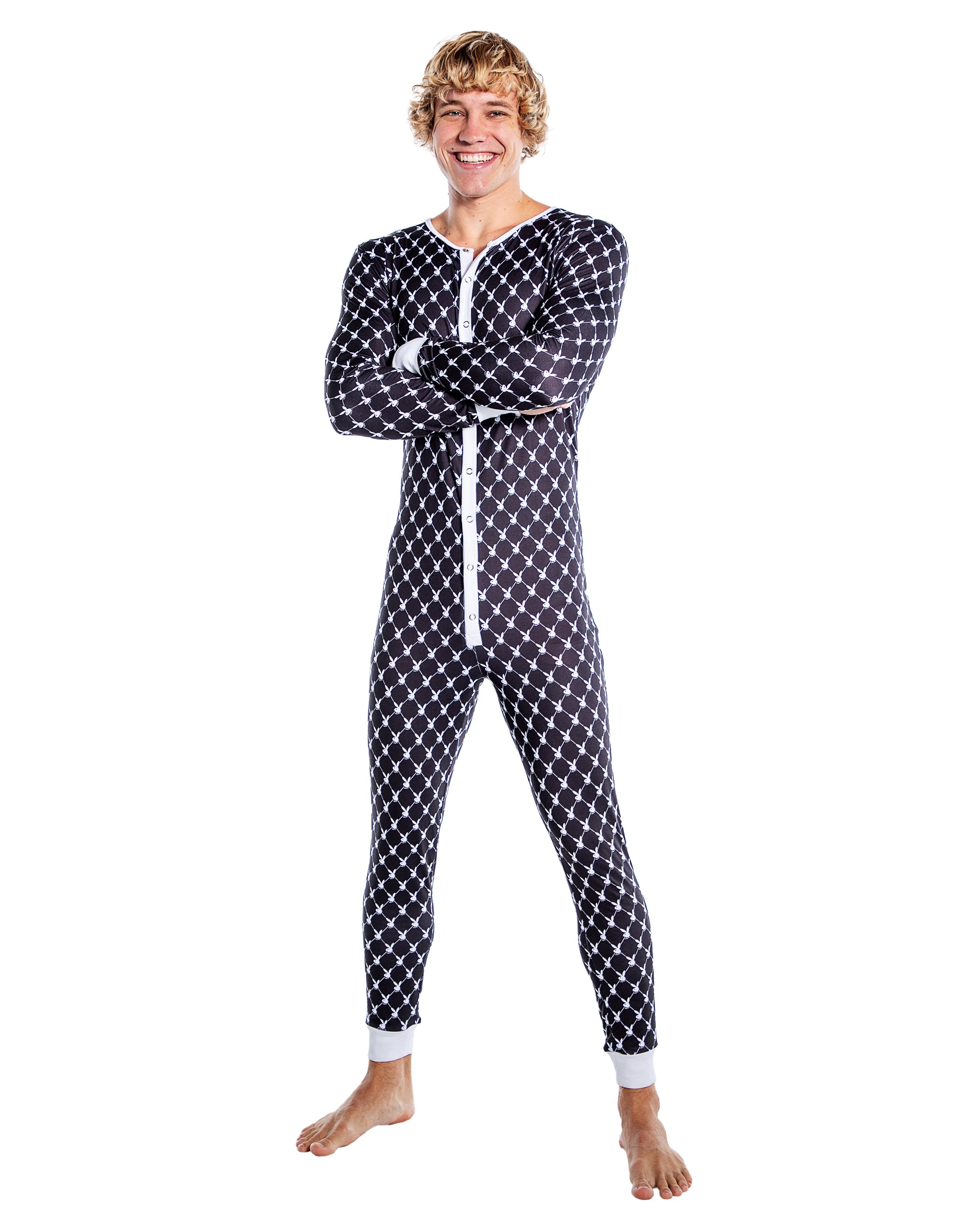 Black Mystical Playboy Mens Bunny Cozy Lounge Union Suit Lingerie Size 2X