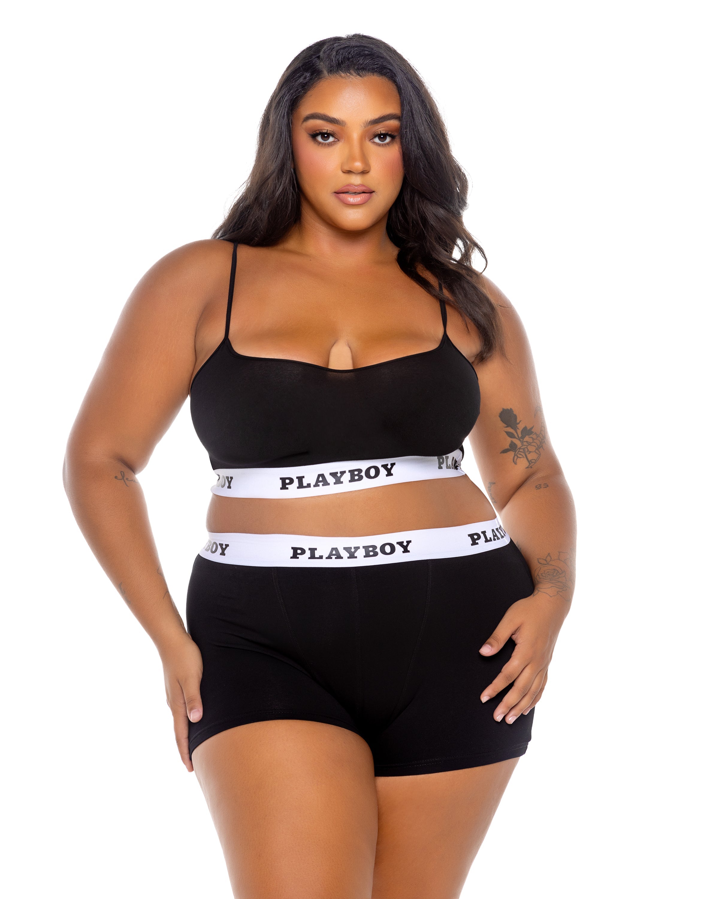 Black Magnetizing Playboy Bunny Sport Lounge Bralette 2pc Set Lingerie Size 2X