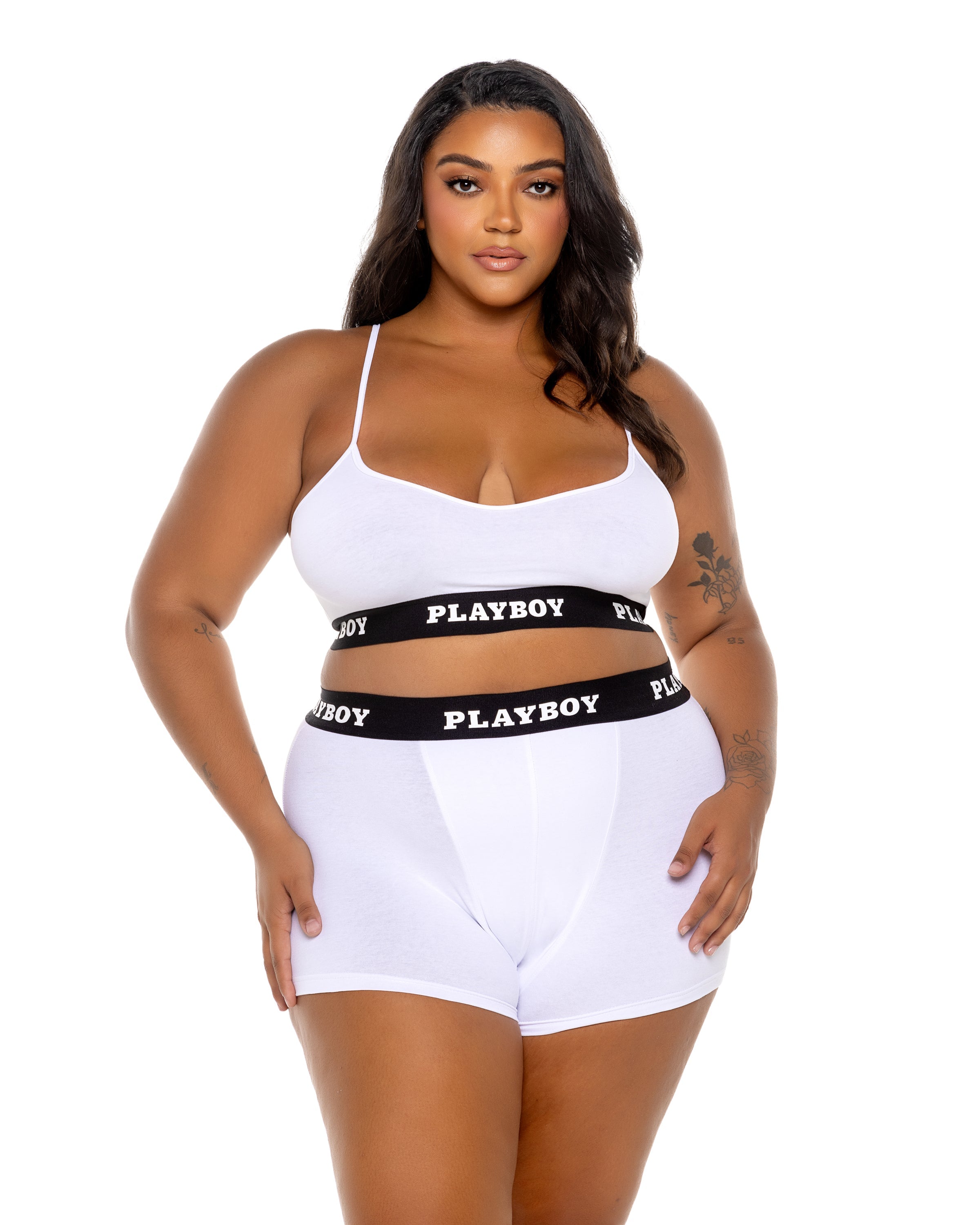 White Magnetizing Playboy Bunny Sport Lounge Bralette 2pc Set Lingerie Size 2X