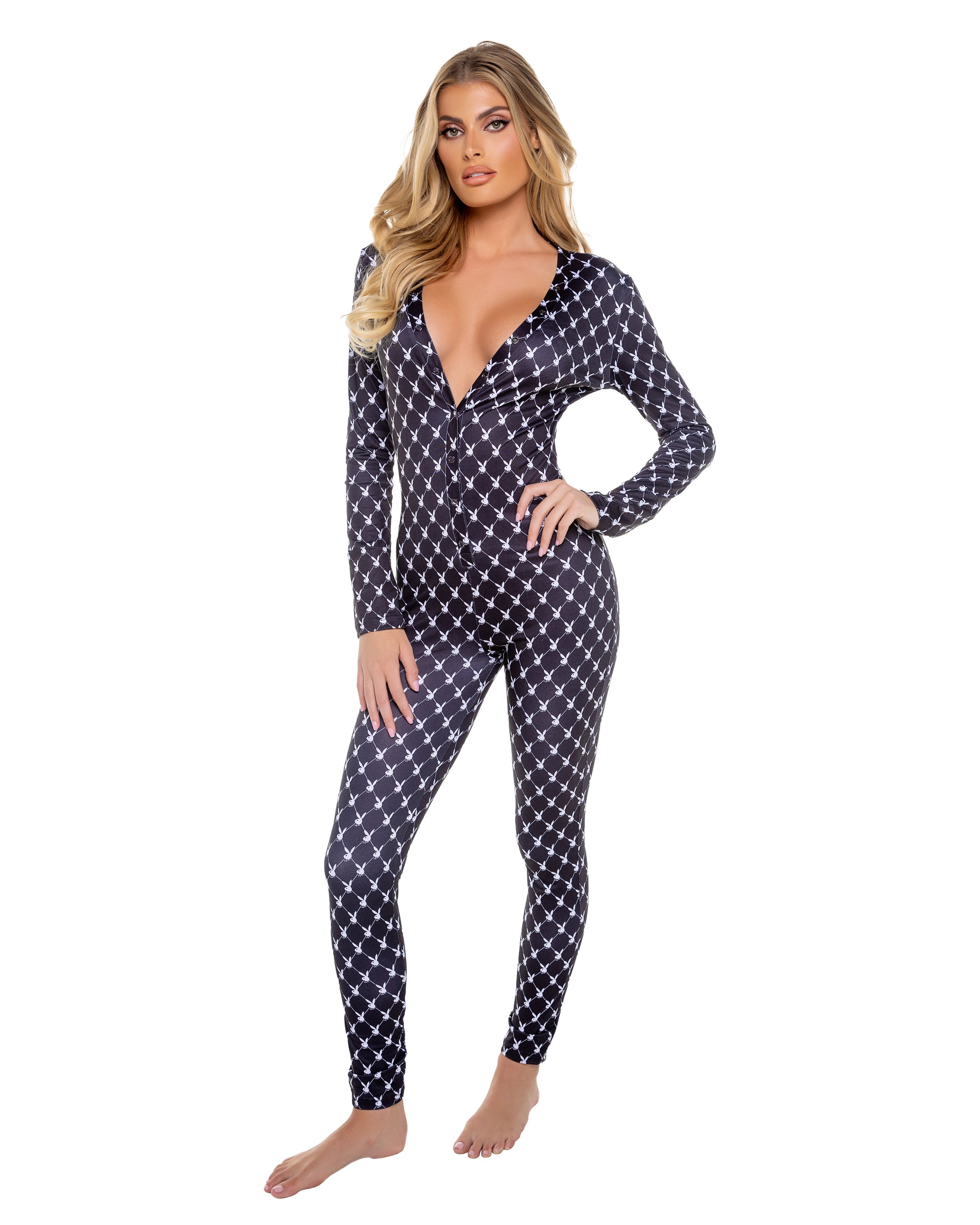 Black/white Exclusive Playboy Bunny Cozy Lounge Union Suit Lingerie Size L/XL