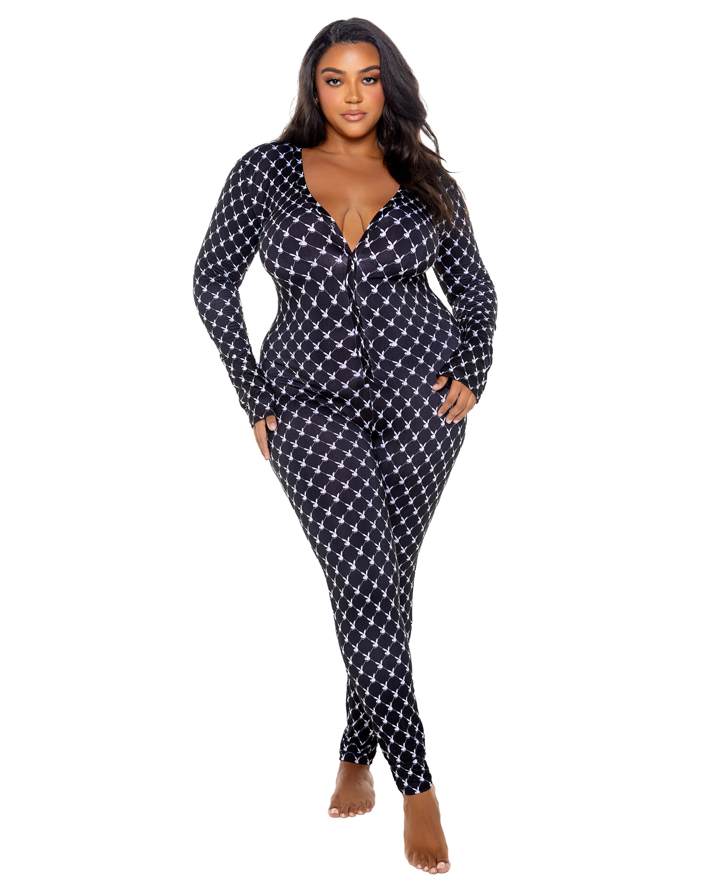 Black/white Exclusive Playboy Bunny Cozy Lounge Union Suit Lingerie Size 3X/4X