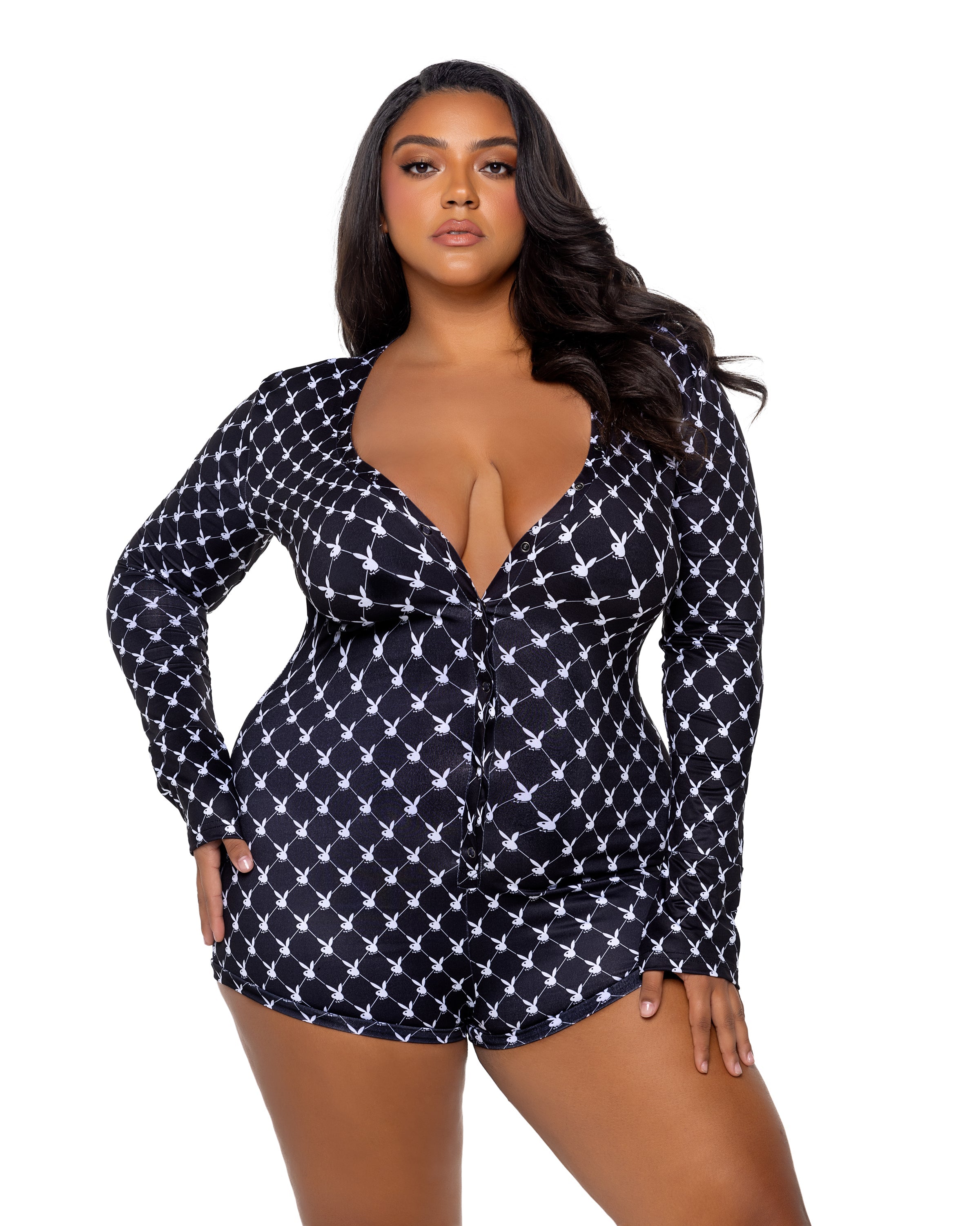 Black Euphoric Playboy Bunny Cozy Lounge Romper Lingerie Size 3X/4X