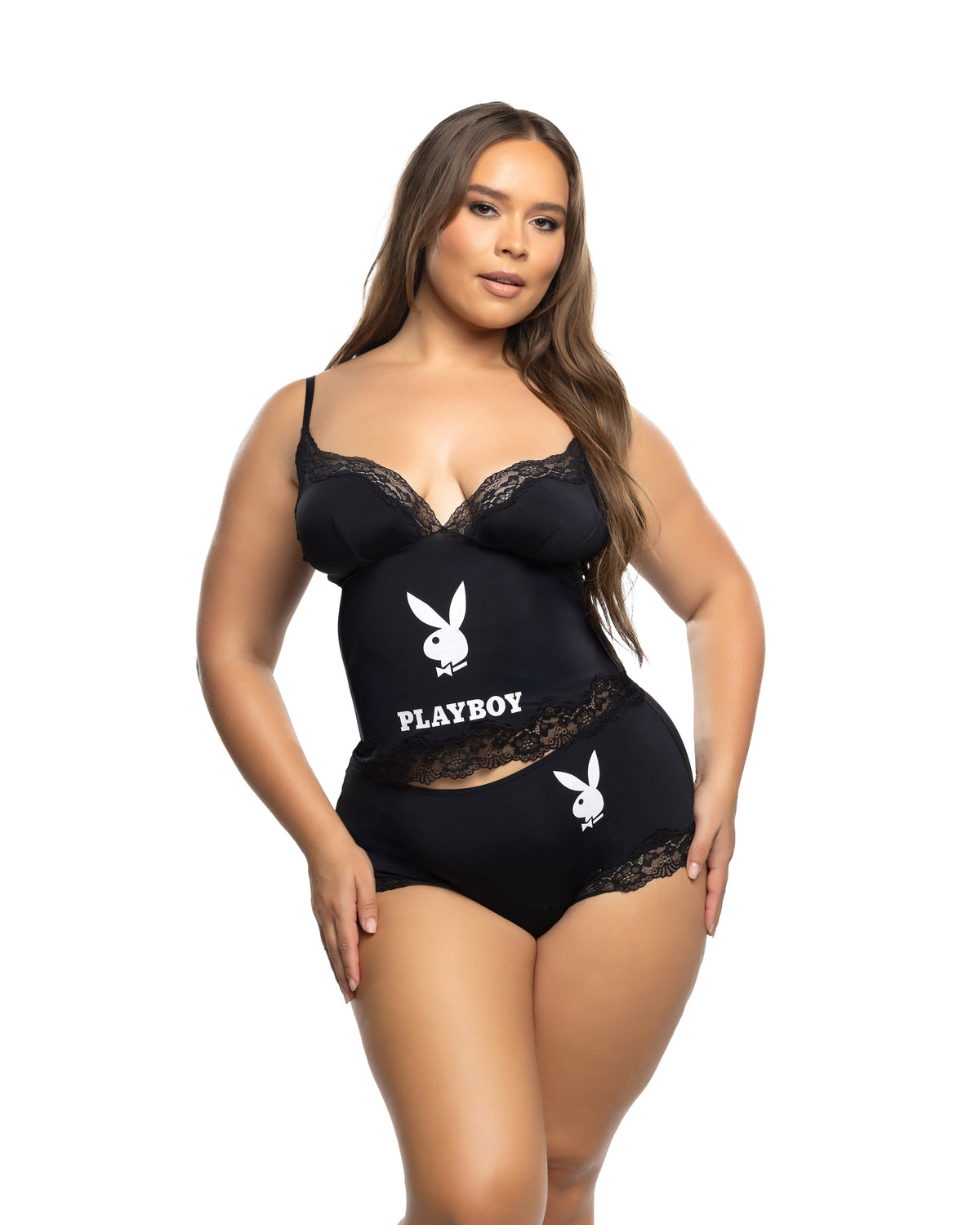 Cheeky Bunny 2PC Lounge Cami Set Lounge Set in Black by Build-A-Hoochie