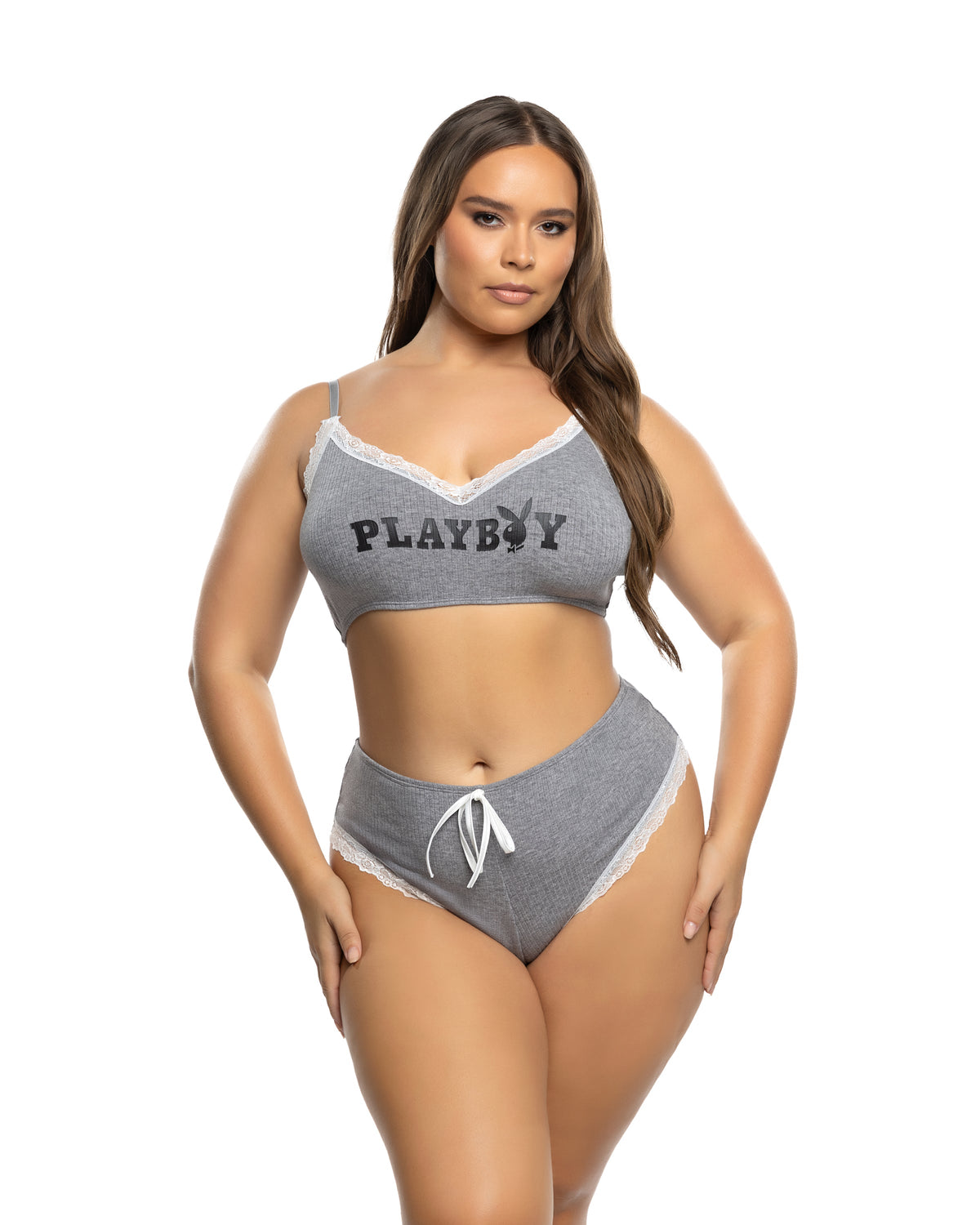 Majestic Comfy Bunny 2PC Cropped Cami Set Lingerie Set in Grey by Build-A-Hoochie
