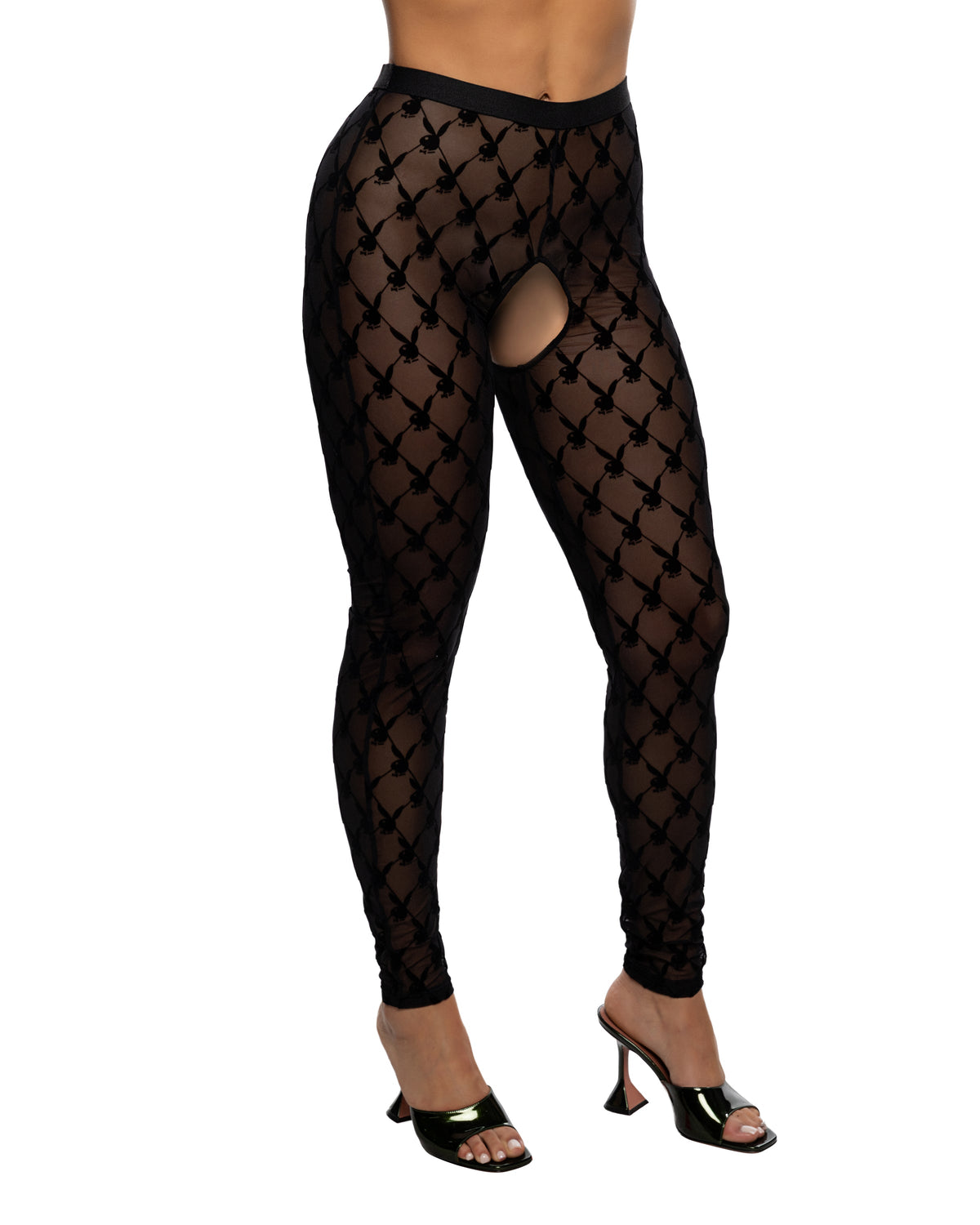 Glamorous Burnout Bunny Footless Tights Hosiery in Black by Build-A-Hoochie